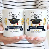 Tasse cadeau de remise de diplôme personnalisée avec casquette de célibataire, promotion 2024